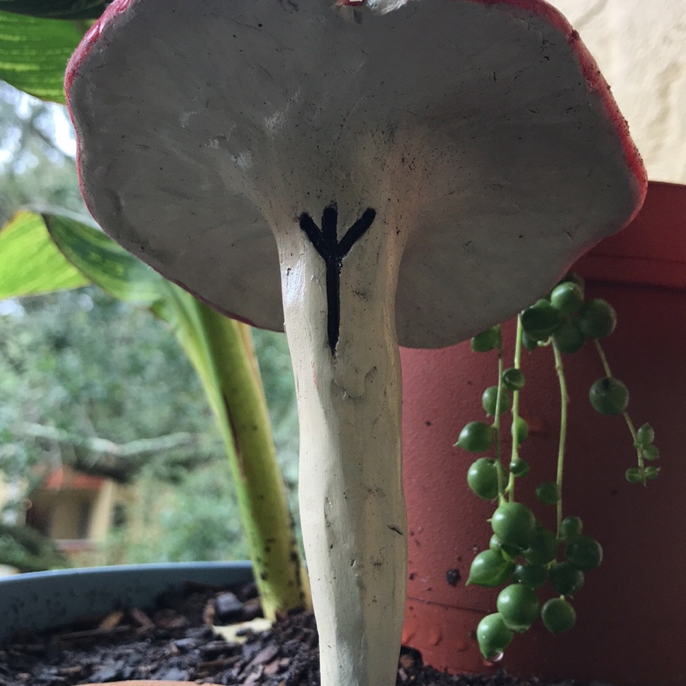 MUSHROOM 🍄 GARDEN STAKE TALISMAN ALGIZ RUNE ✨ - Picture 6 of 16